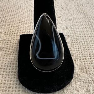 Banded Black Onyx Sterling Overlay Ring
